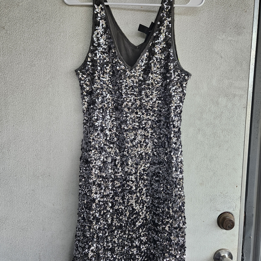 INC International Concepts Silver Sequin Mini Dress Size Large